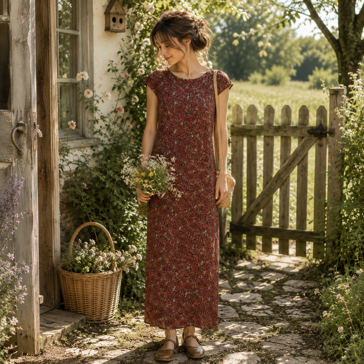 Vintage Carole Little Petite Dress Burgundy Teal Lined Boho Cottagecore Y2K Maxi