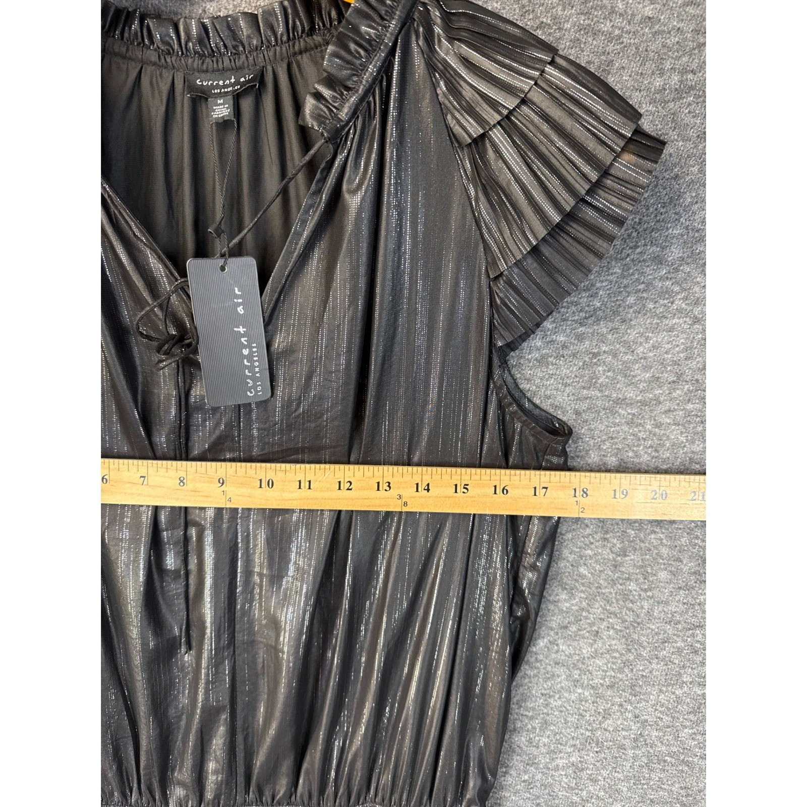 NWT Anthro Current Air Pleated Mini Dress Size M Blk Silver Chic Flirty Smocked