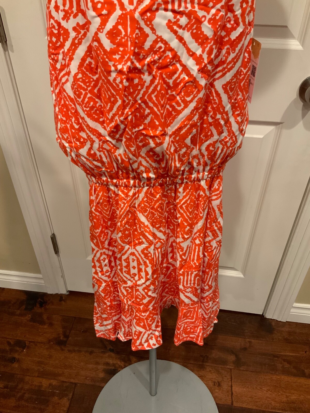 Ella Moss Orange & White Geometric Print Halter Dress , Size XS