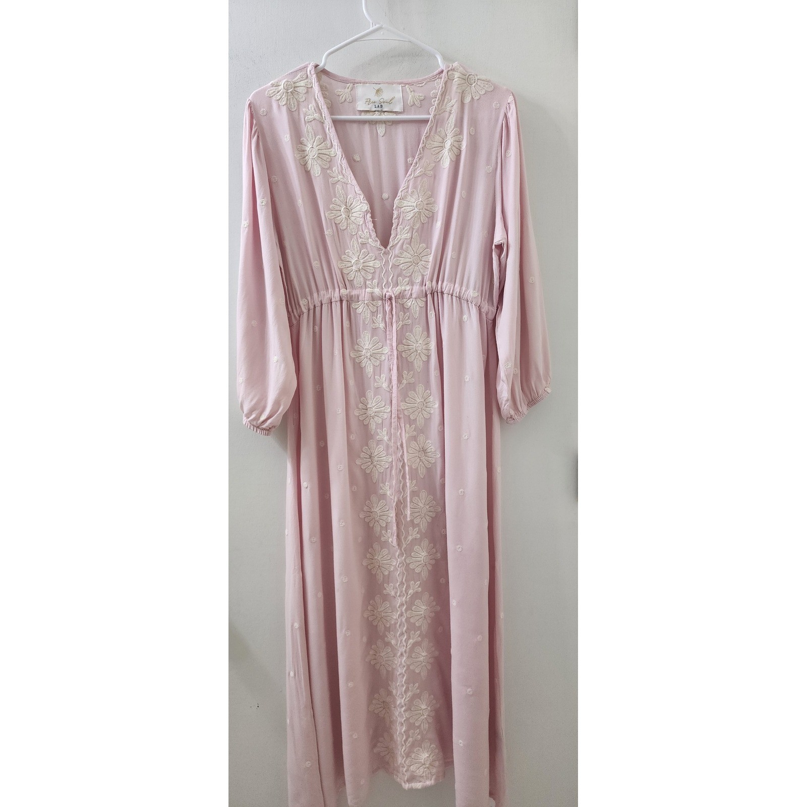 Free Soul Lab Pink Floral Embroidered V-Neck Boho Maxi Dress Long Sleeve India
