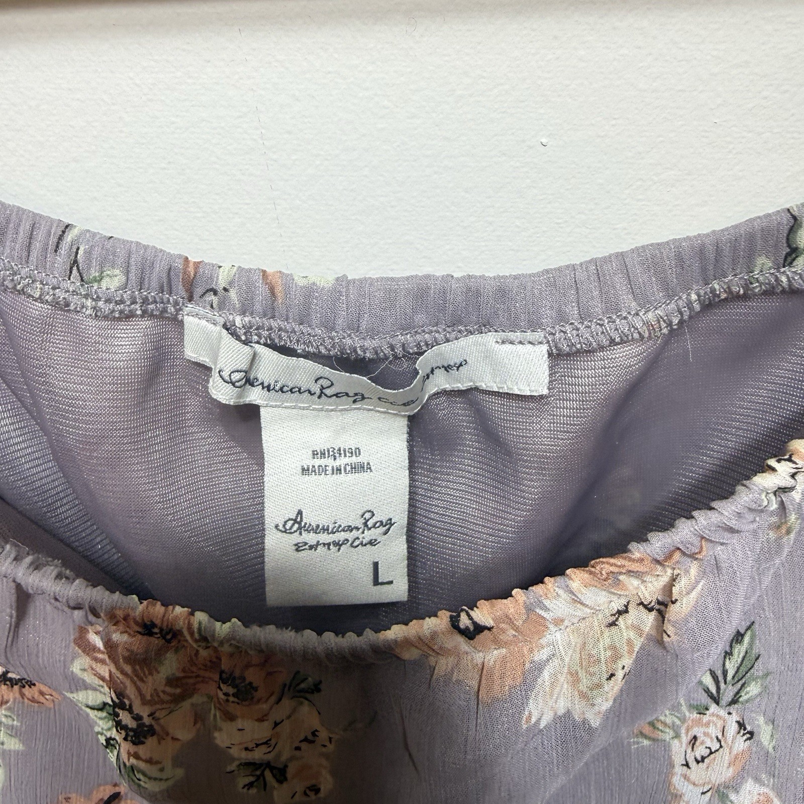 American Rag purple floral strapless high-low midi Romantic Delicate Whimsy Sz L