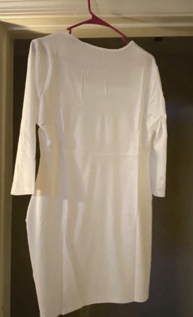 Women’s White Solid Knit Bodycon Mini Dress, Square Neck 3/4 Sleeve, XL