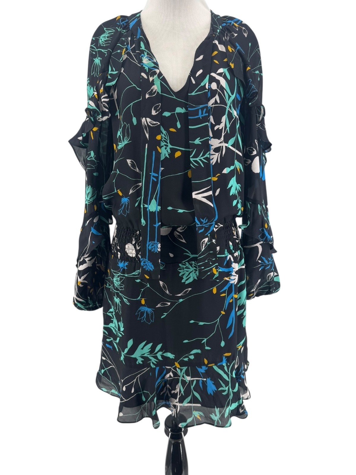 Parker Women’s Silk Blend Black Floral Long Sleeve Joelle Dress Size Medium