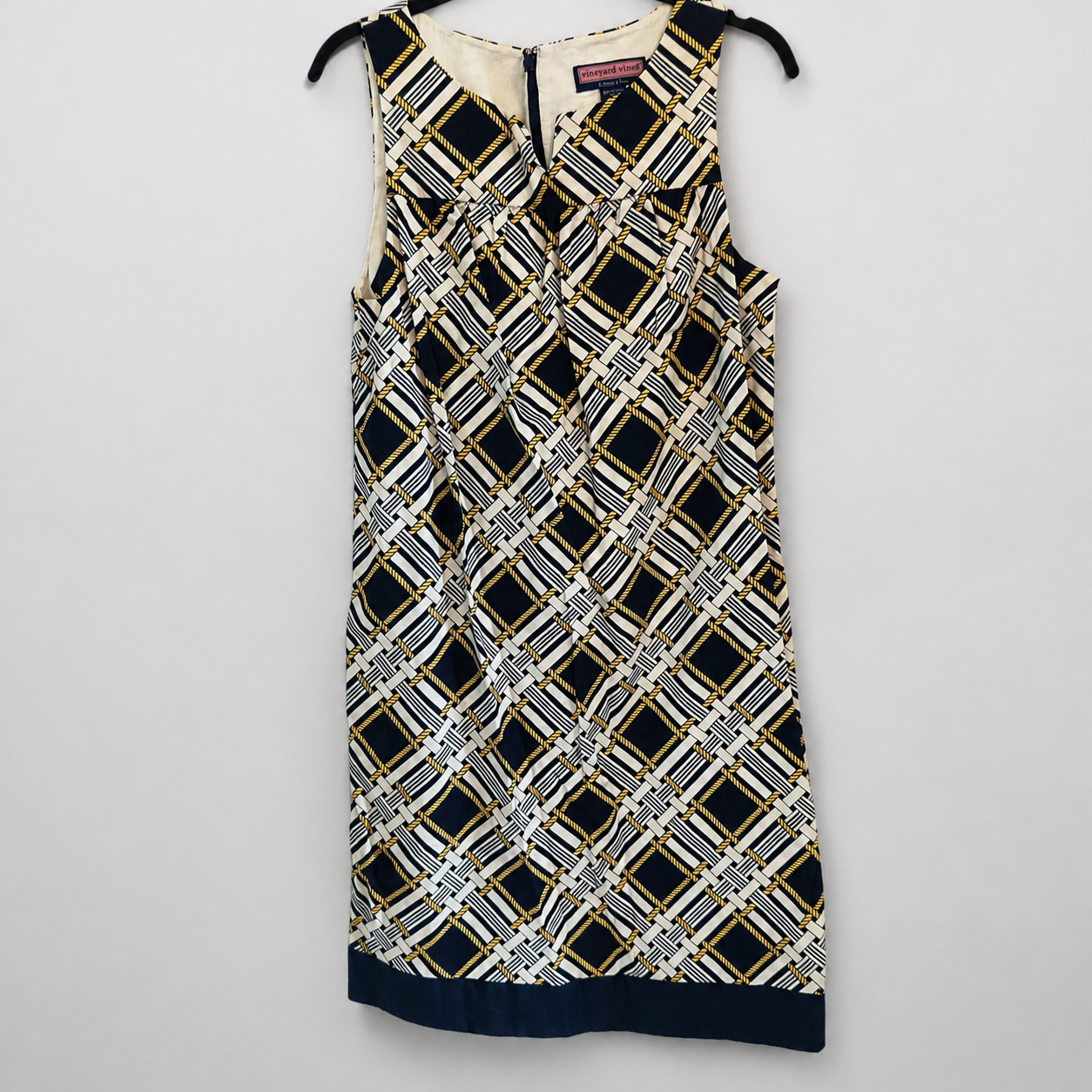 Vineyard Vines Dress Women’s 10 Navy Yellow Nautical Rope Print Cotton GUC