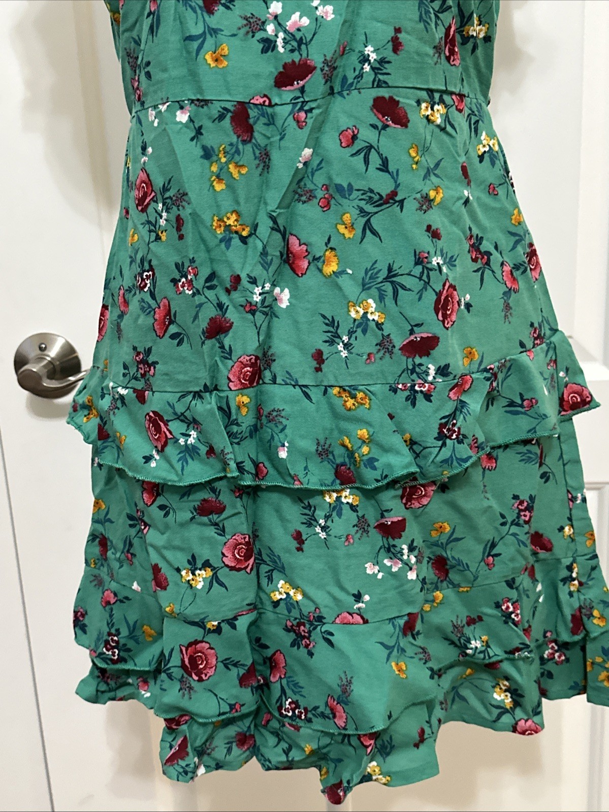 NWT Lottie & Holly B.O.G. Tiered Mini Dress Green Pink Floral M
