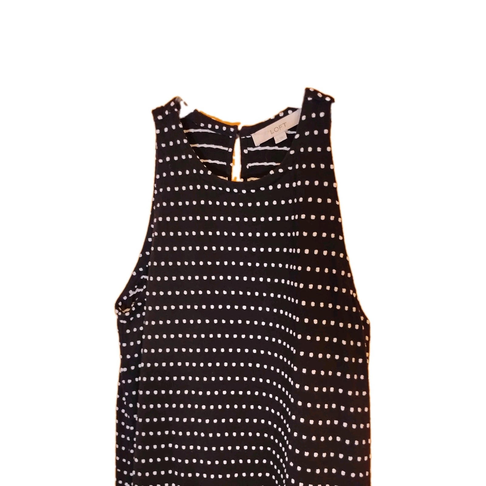 Sm LOFT Polka Dot Stripe Sheath Dress with Ruffle Hem Halter Neckline
