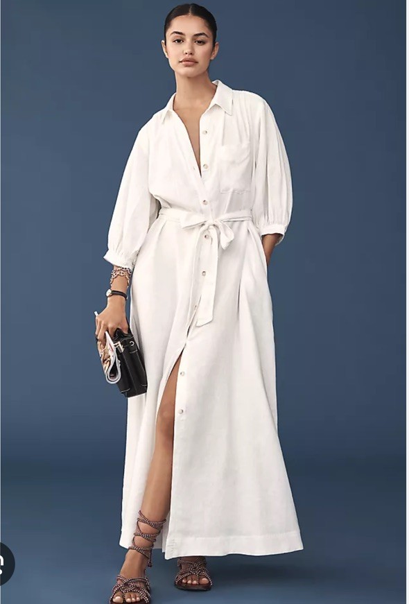 Anthropologie The Mona Linen Shirt Dress By Maeve XL, white