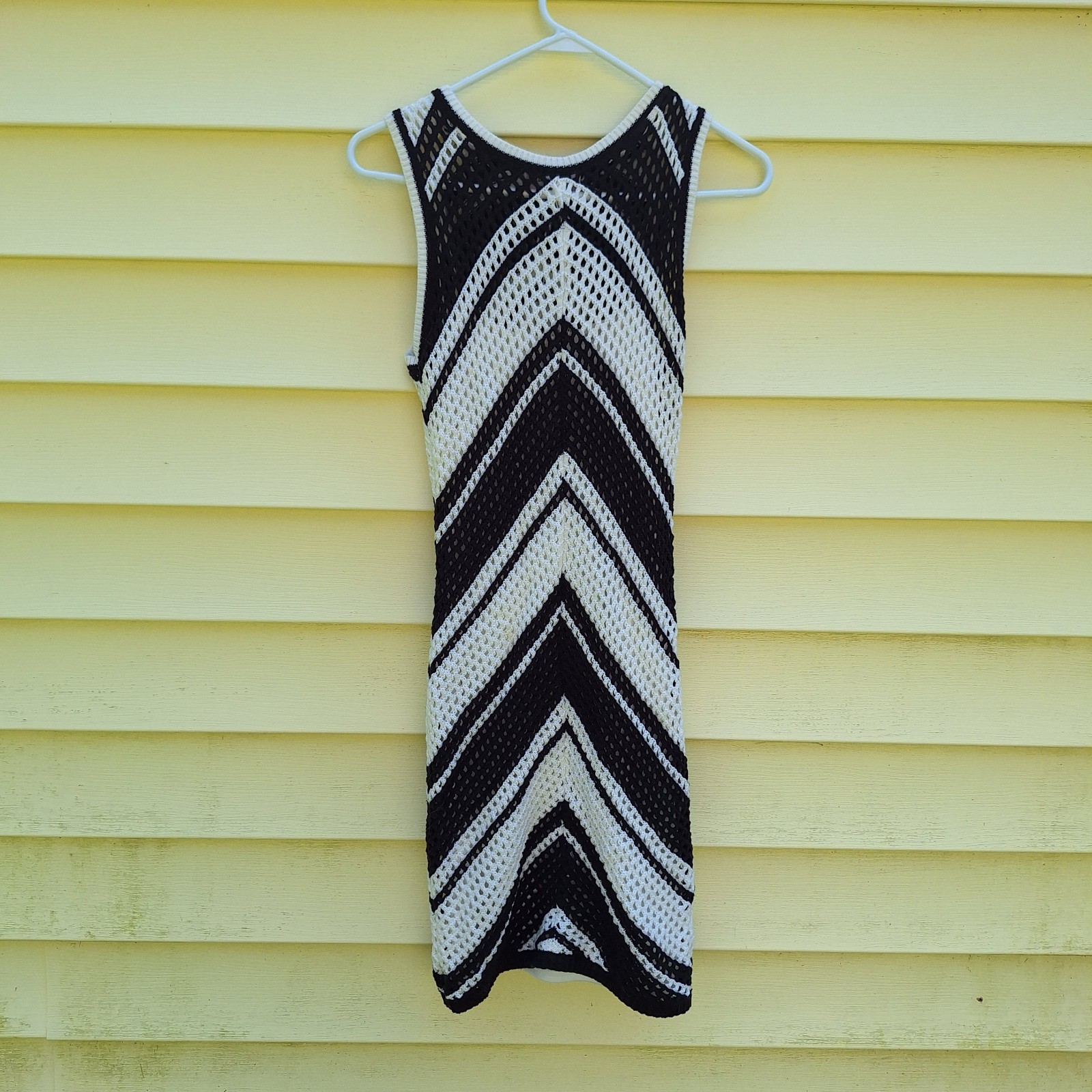 Willow & Wind M Knit Black White Chevron BodyCon Sleeveless Dress Cottagecore