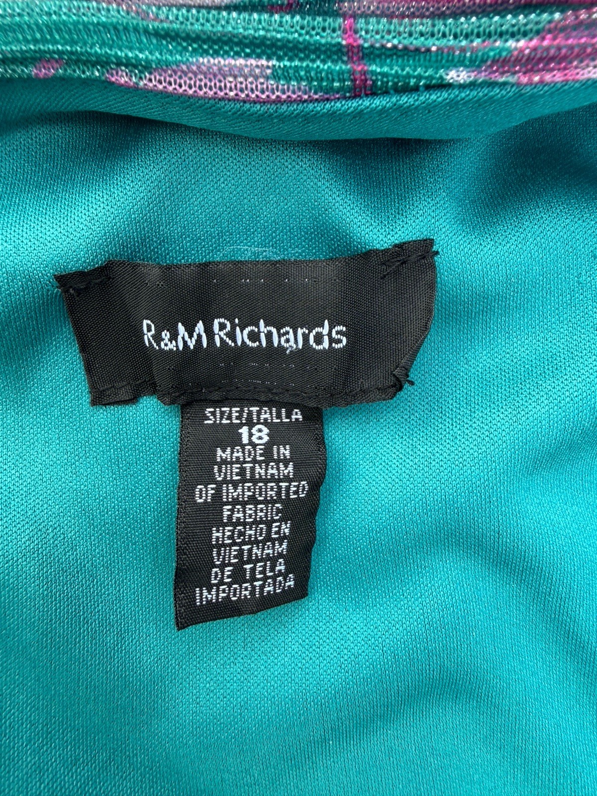 R&M Richards Women’s Floral Pleated Maxi Dress – Teal/Purple Shimmer – Size 18