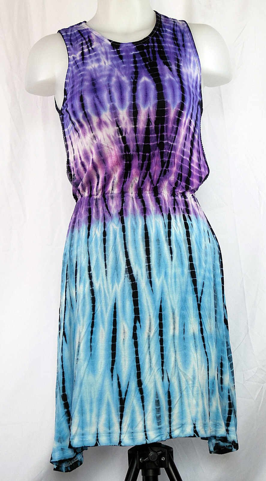 Vintage Havana Purple & Blue tie-Dye Rayon Jersey Knit Sundress Boho Dress M