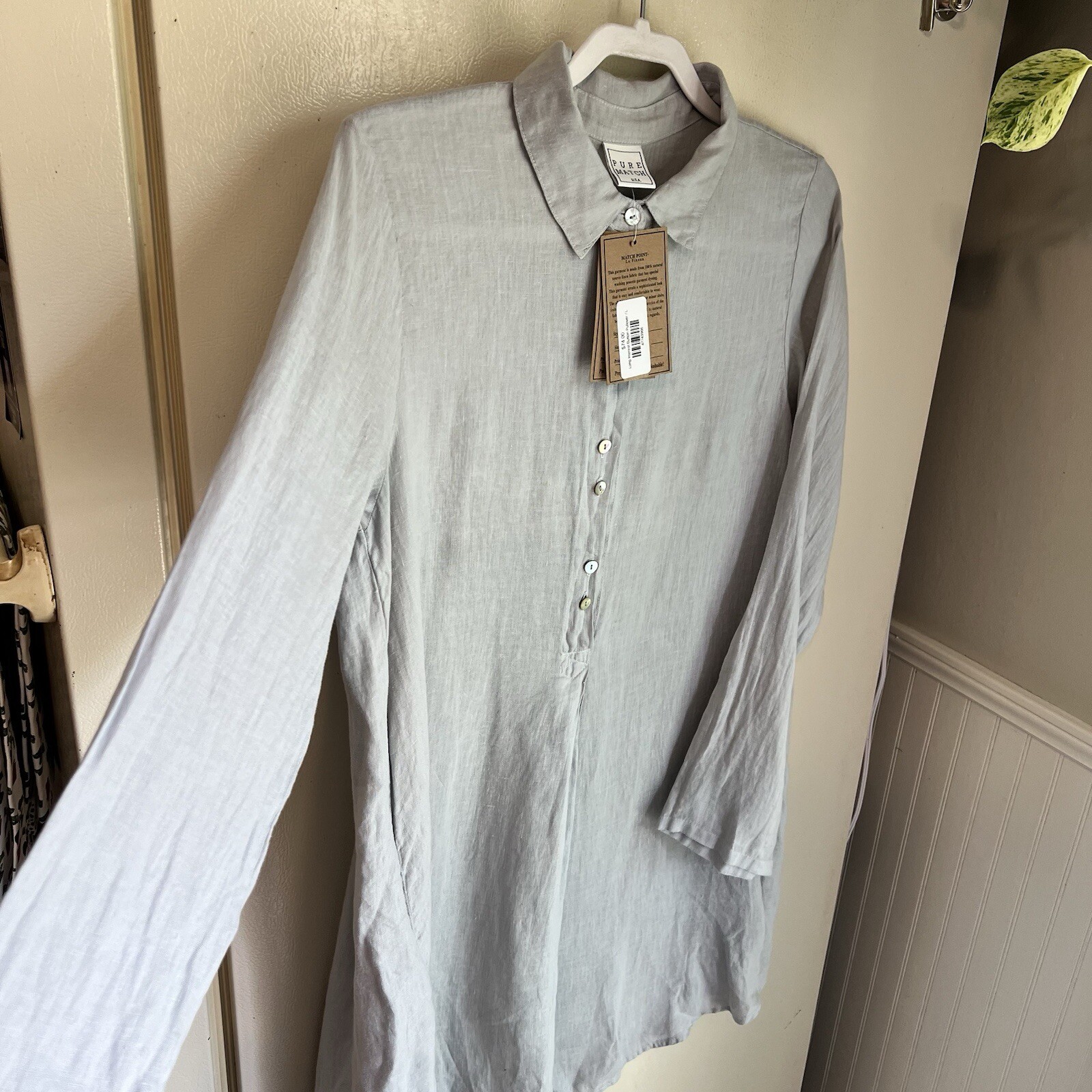NWT Pure Match Long 1/2 Button Pullover Linen Dress Size Large Lagenlook Gray