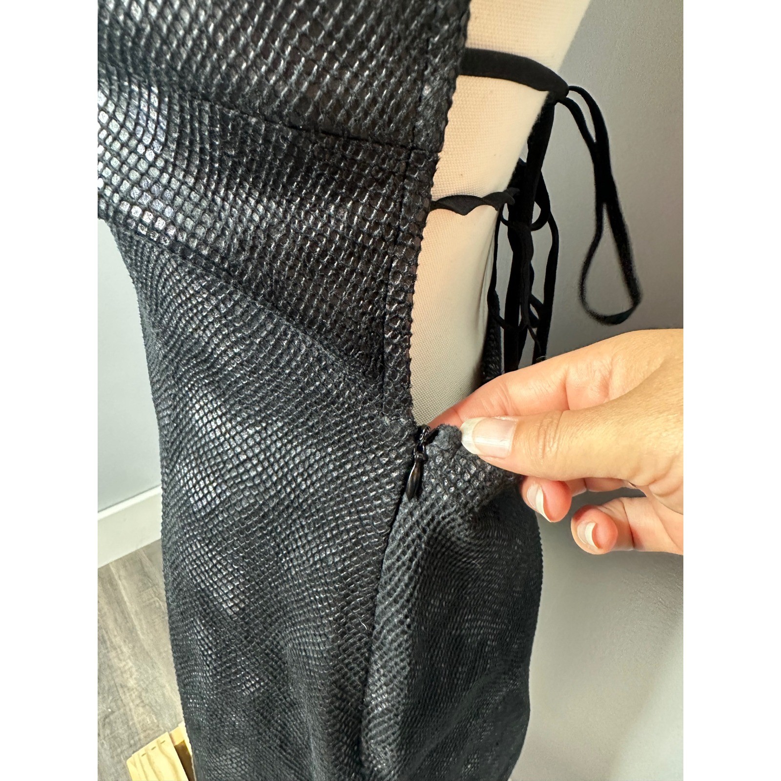 Urban Outfitters Black Snakeskin Metallic Lace Up Back Mini Dress Womens Size M