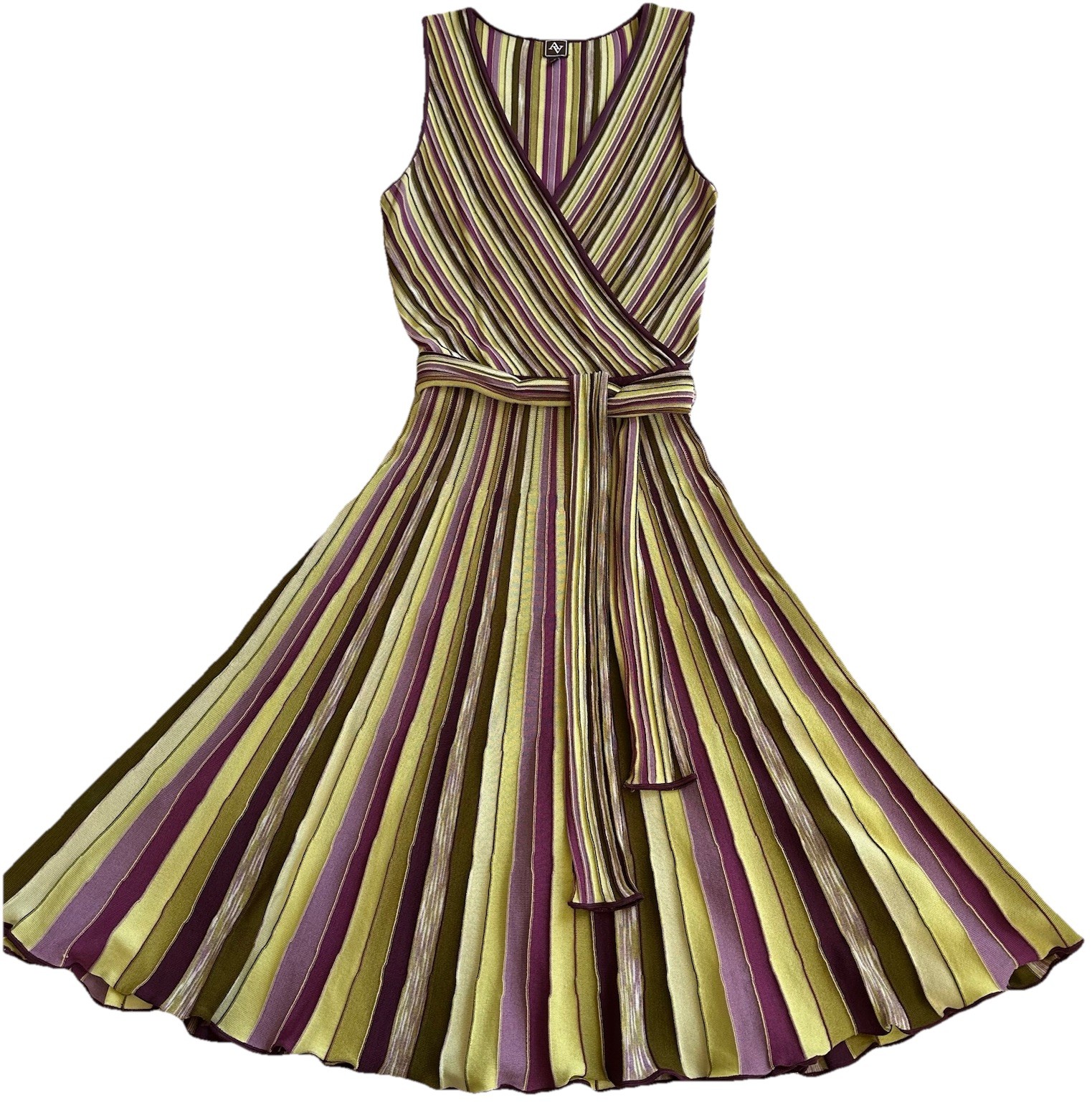 Adrienne Vittadini Earth Tone Chevron Stripe Knit Midi Dress-S-Y2K Midmod Boho