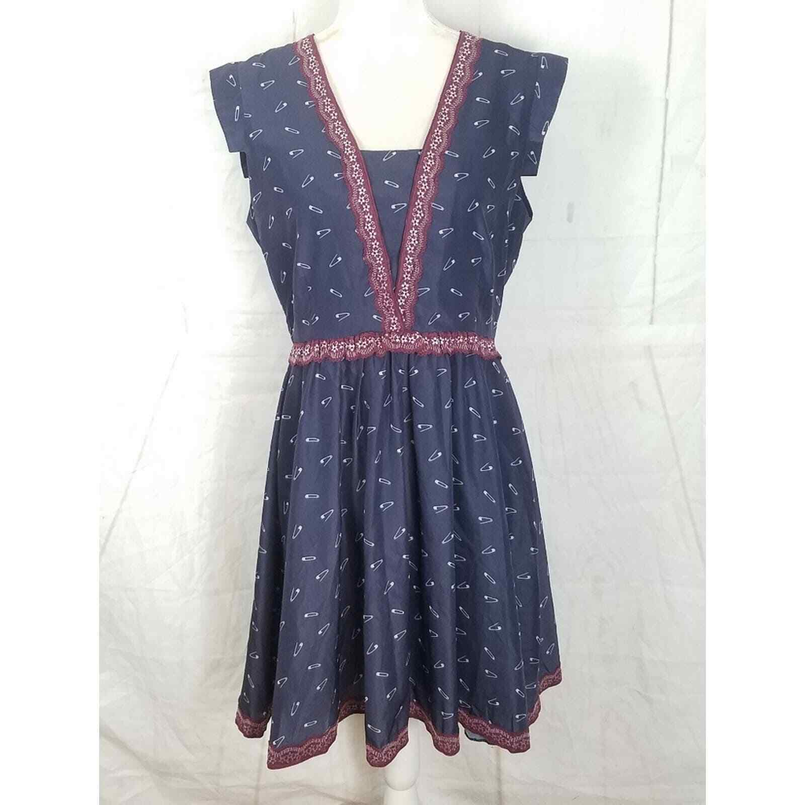 Pink martini blue safety pin pattern picadilly pinup style dress size medium