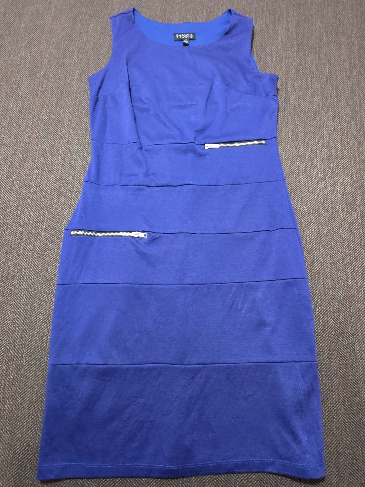 Enfocus Studio Blue Solid Sheath Round Neck Knee Dress Sleeveless Zip 6