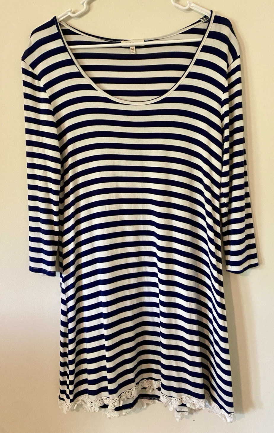 Red Camel Women’s M Blue White Striped 3/4 Sleeve Scoop Neck Knit Dress Casual