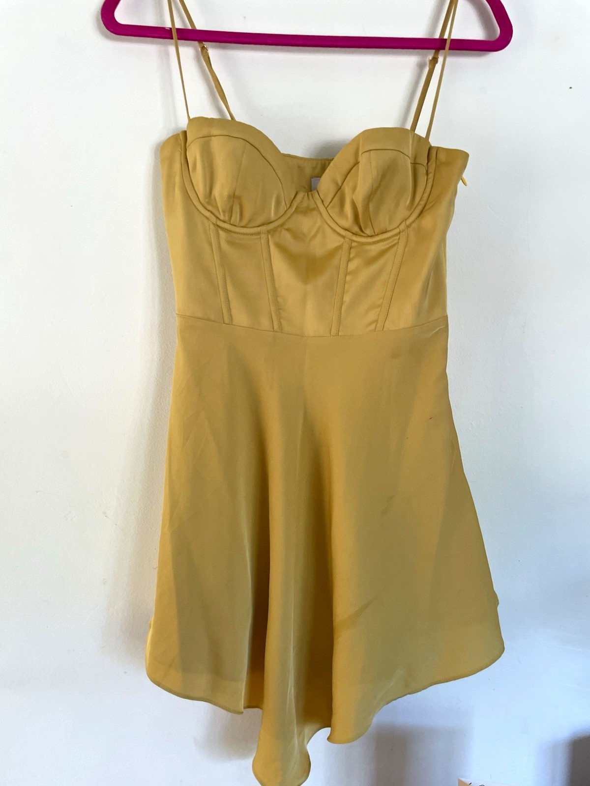 Oh Polly Gold Satin Corset Sweetheart Strappy Mini Dress Zip UK 10 US 6