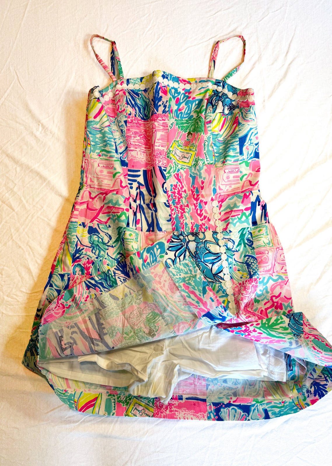 Lilly Pulitzer Womens Patchwork Print Mini Dress Size 2 Pink Blue Tropical Dress