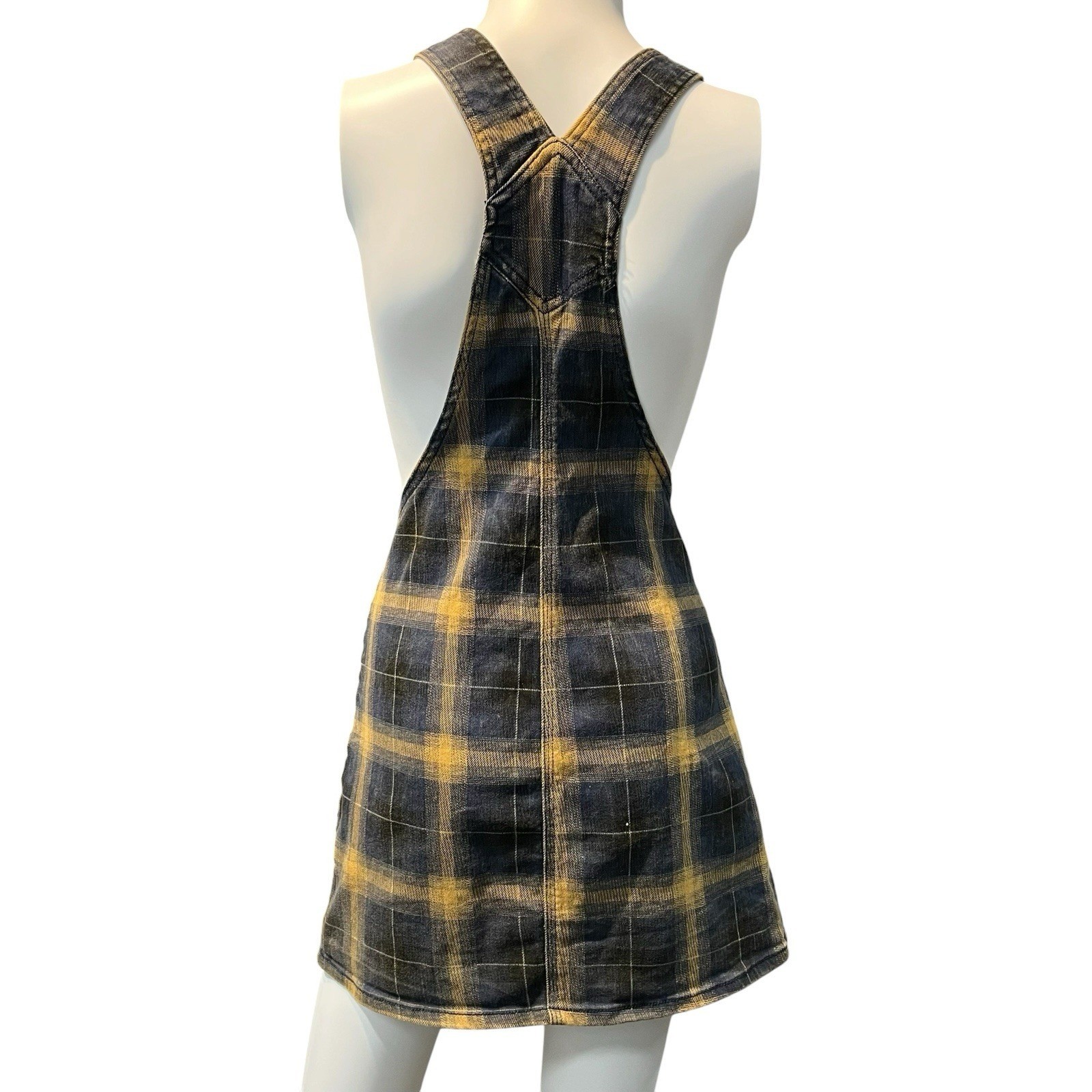 Dickies Overall Jumper Mini Dress Black Brown Tarten Plaid M Workwear Country