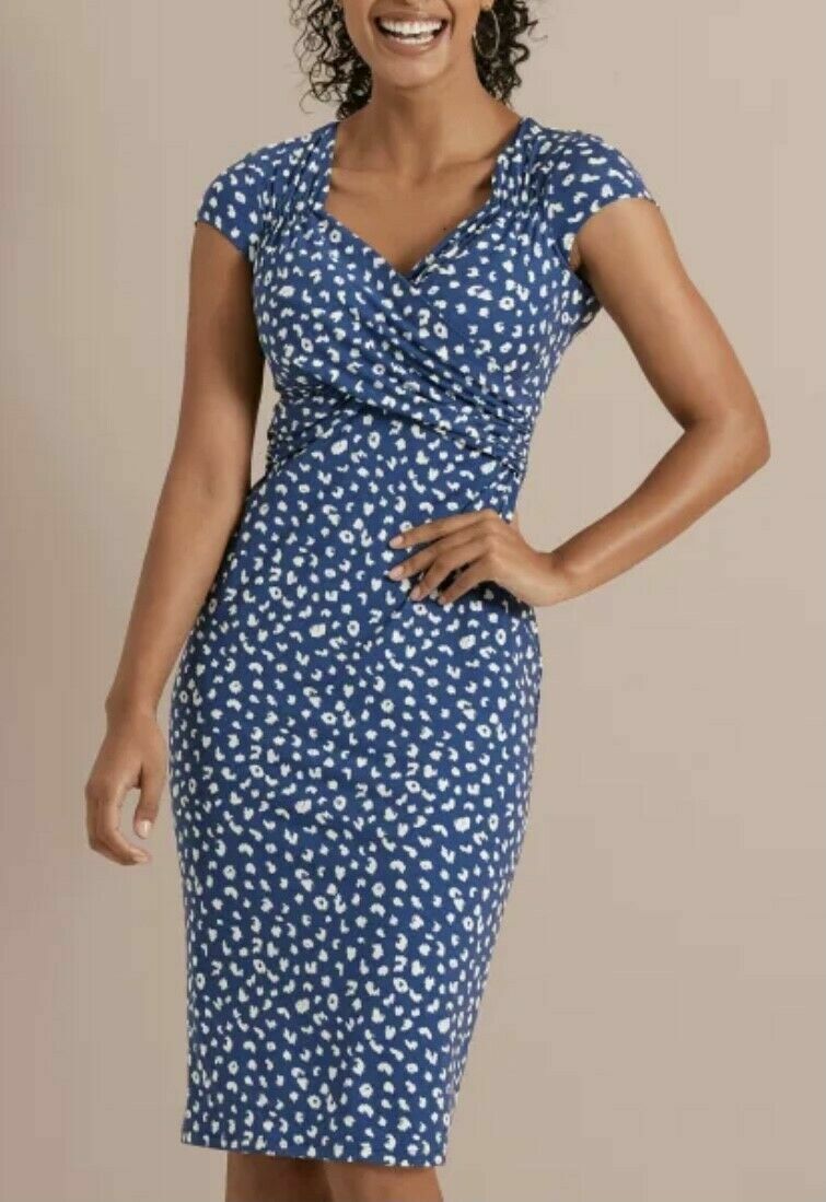 BRAVISSIMO Flo Wrap Dress Blue Printed Midi Dress Evening Formal Smart Work 228