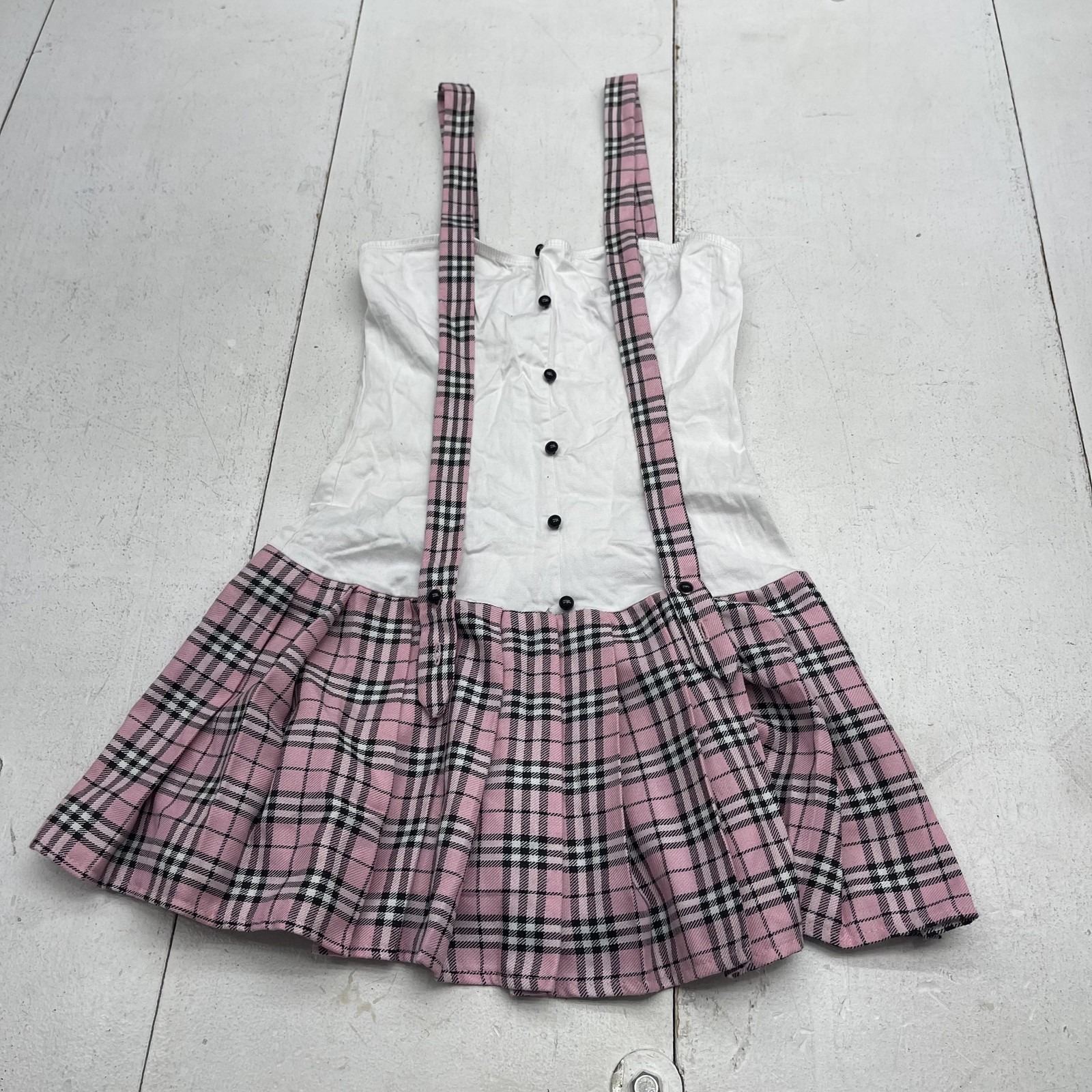 Elegant Moments Dress Womens S Pink Plaid Schoolgirl Overall Mini Party Costume