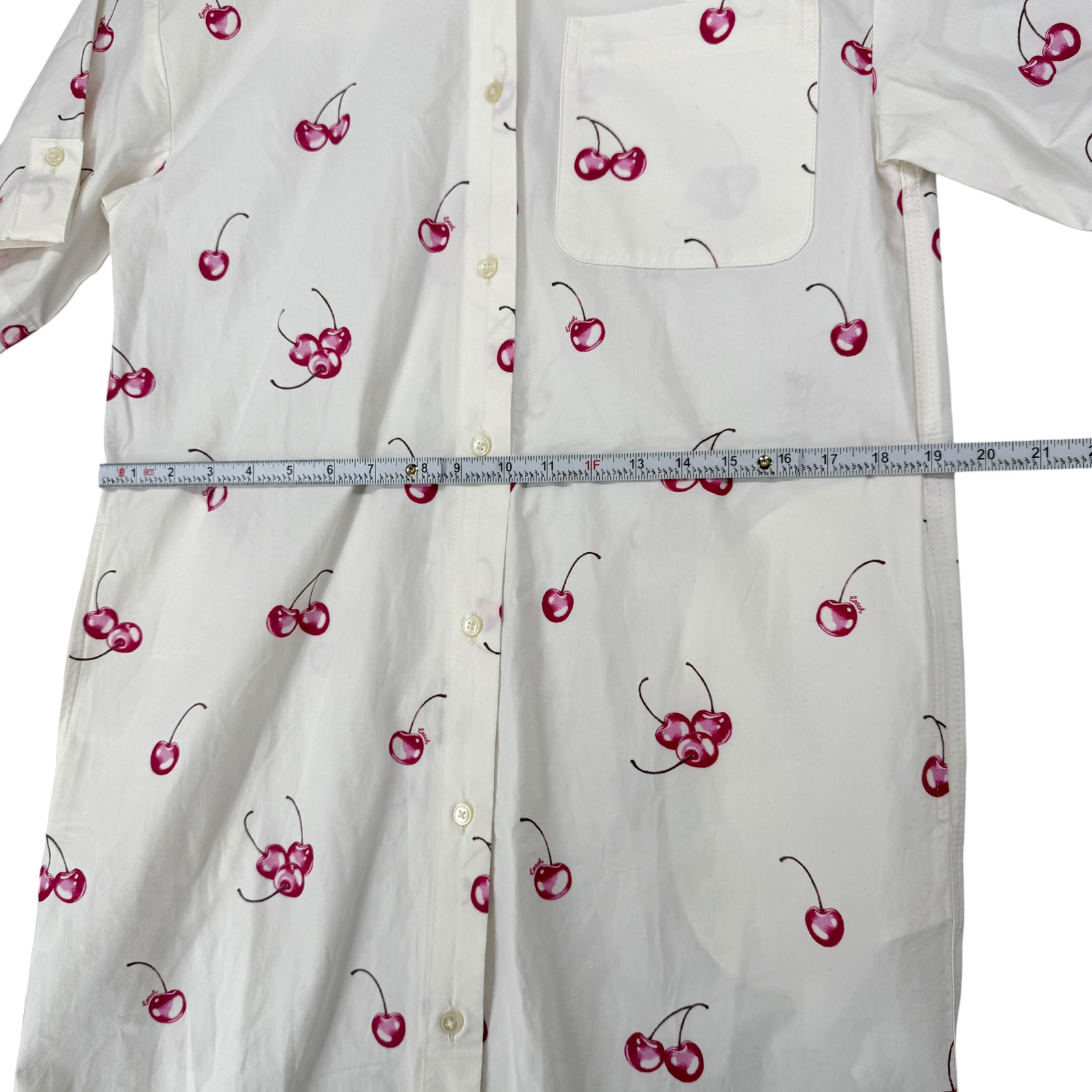 Coach Cherry Button Front Dress XS Cotton White Collared Pockets Preppy CQ848