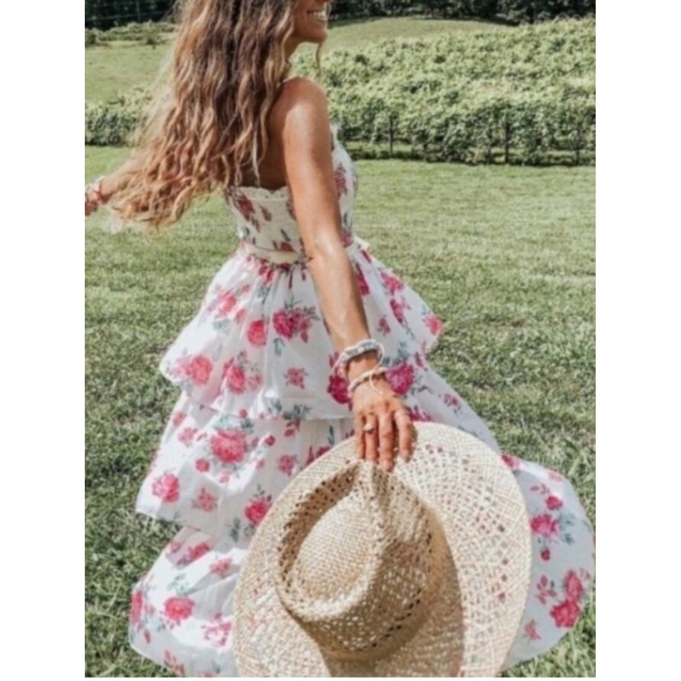 LoveShackFancy | X Target Elise Tiered Pink Floral Sundress Smocked Ruffle Midi