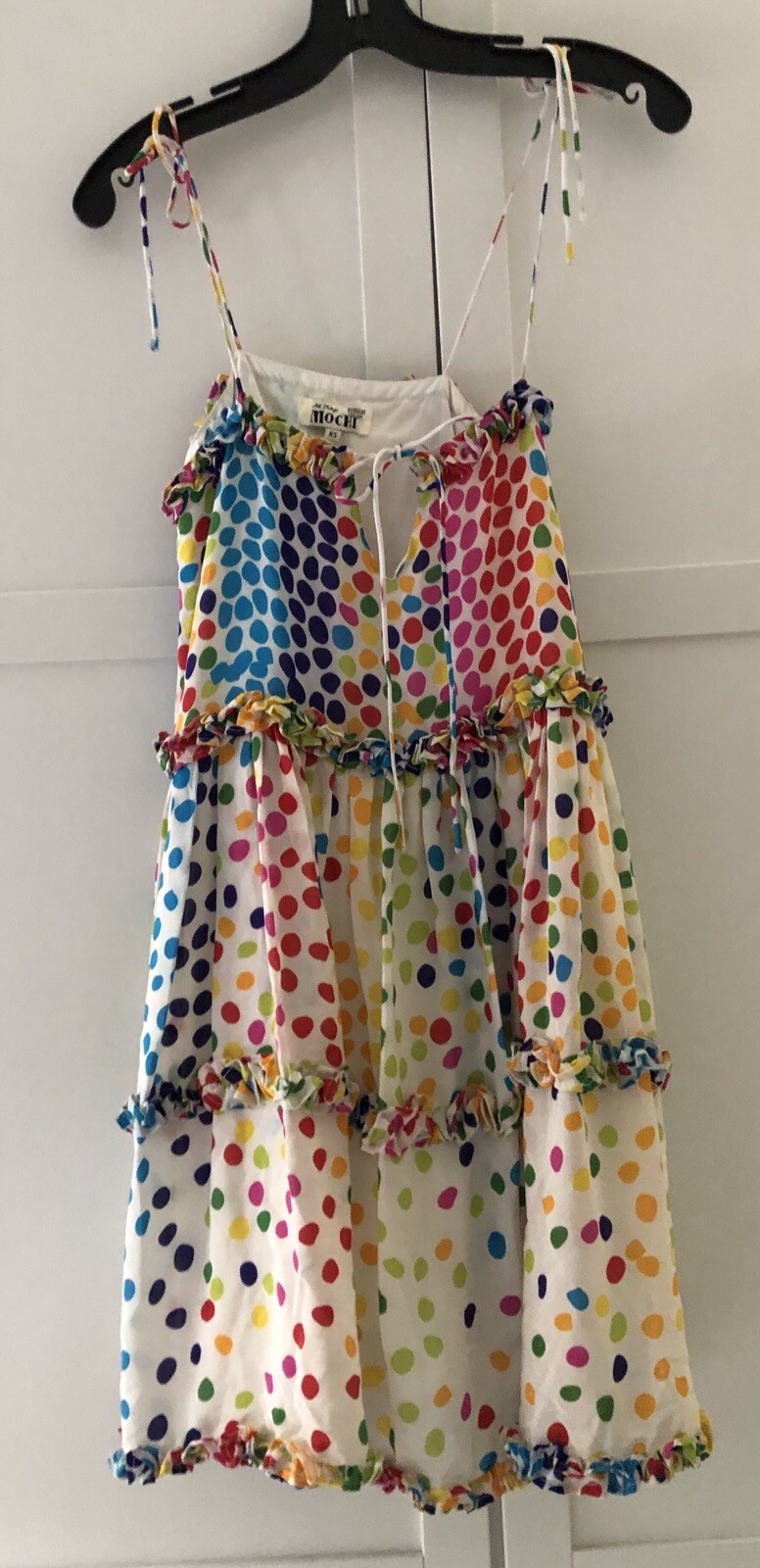 All Things Mochi Dress Rainbow Polka Dot Pattern Silk Multicolor, XS Rainbow