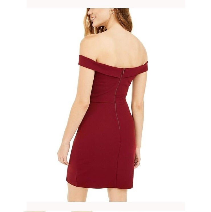 Sequin Hearts Junior Womens 5 Wine Red Off the Shoulder Mini Dress NWT CY69