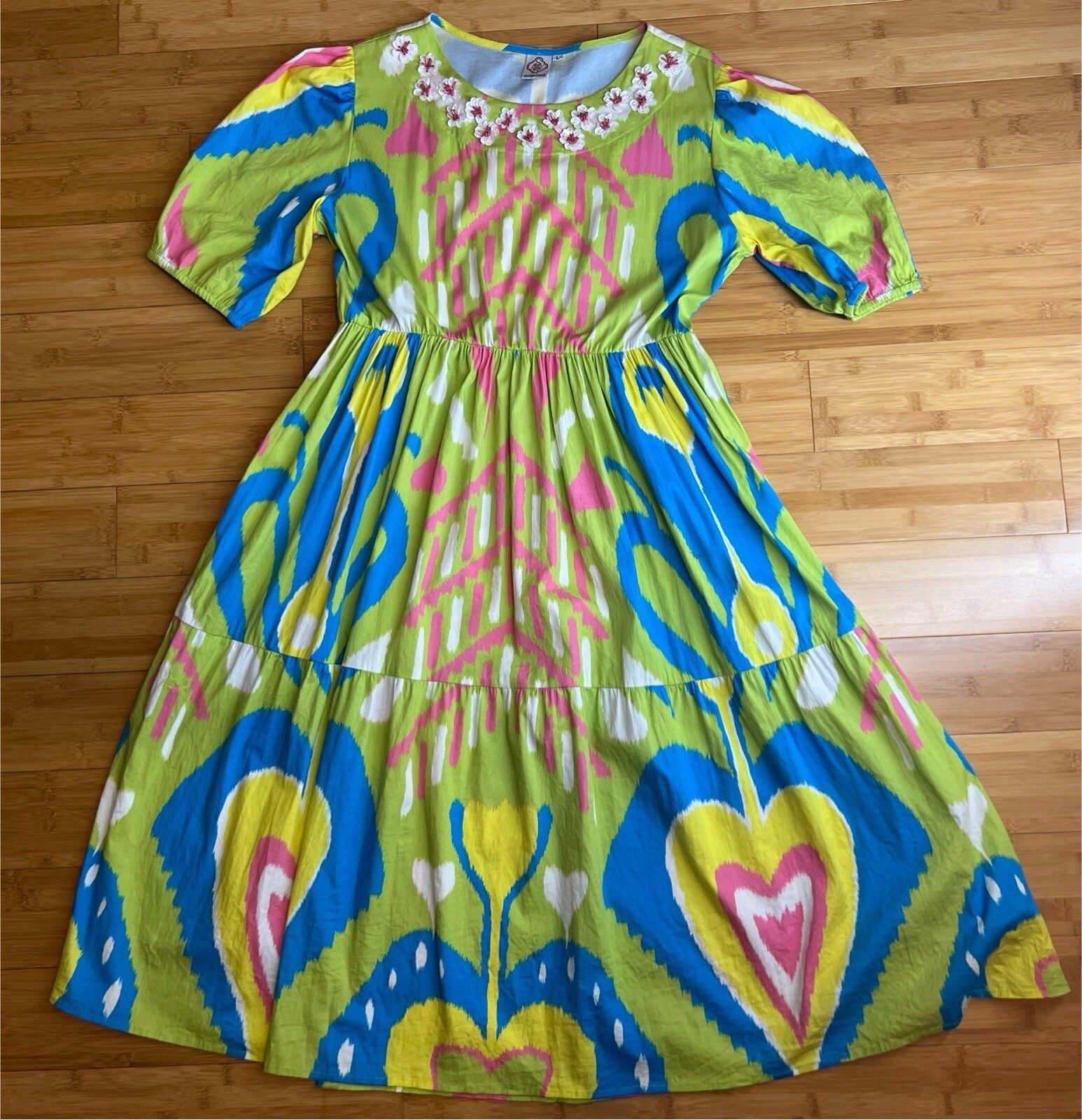 Sheridan French Women pullover Resin floral detail Colorful Arcadia Dress|SZ:L