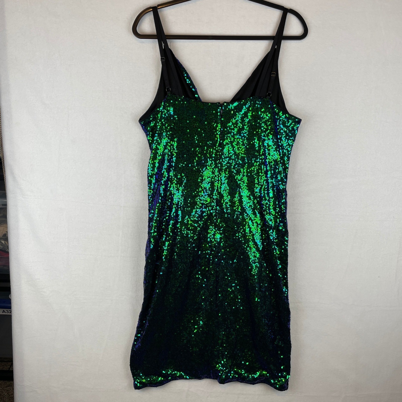 Grace Karin Green Sequin Ruched Cocktail Dress XL Iridescent Peacock Mini New