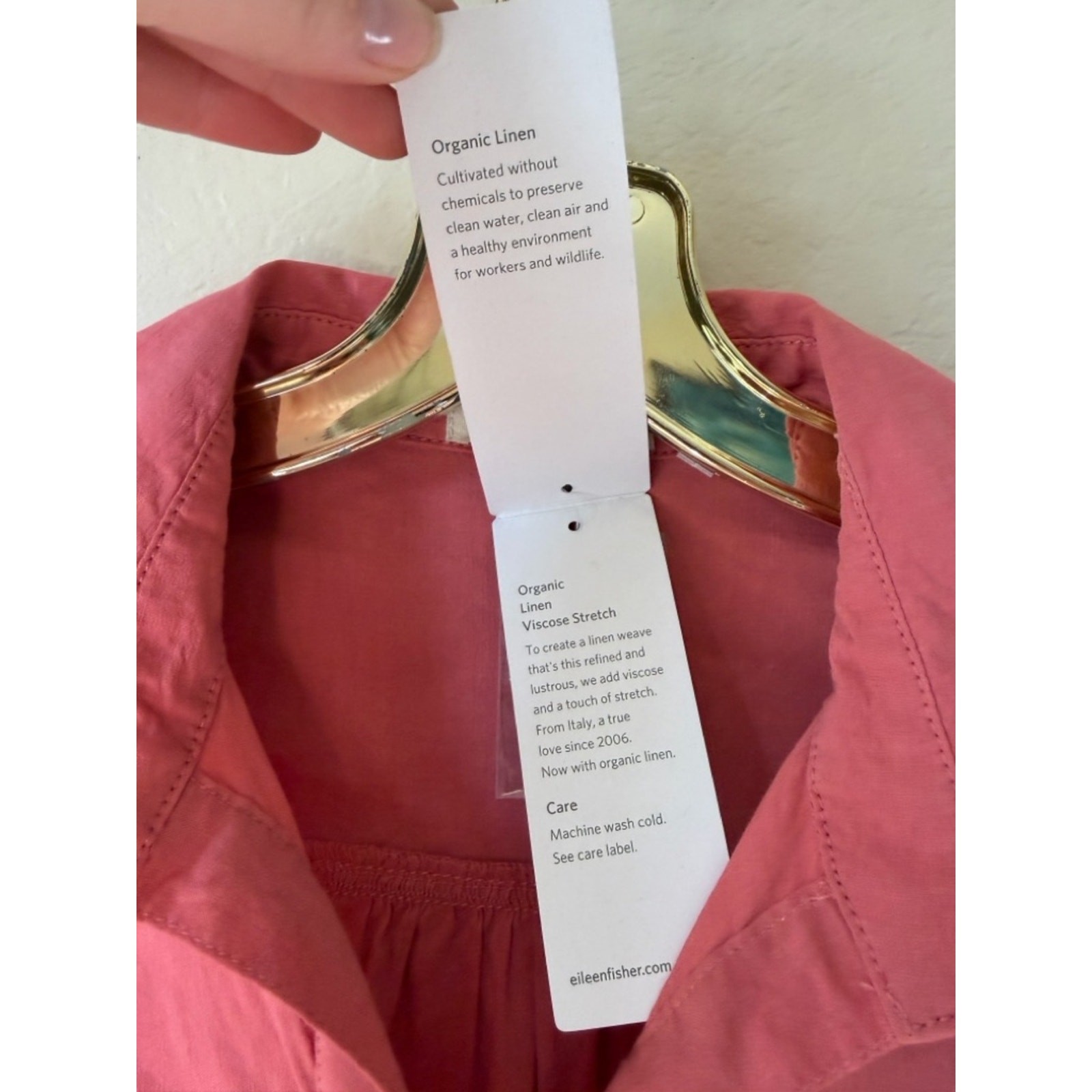 Eileen fisher linen classic collar shirt dress coral size xxs nwt
