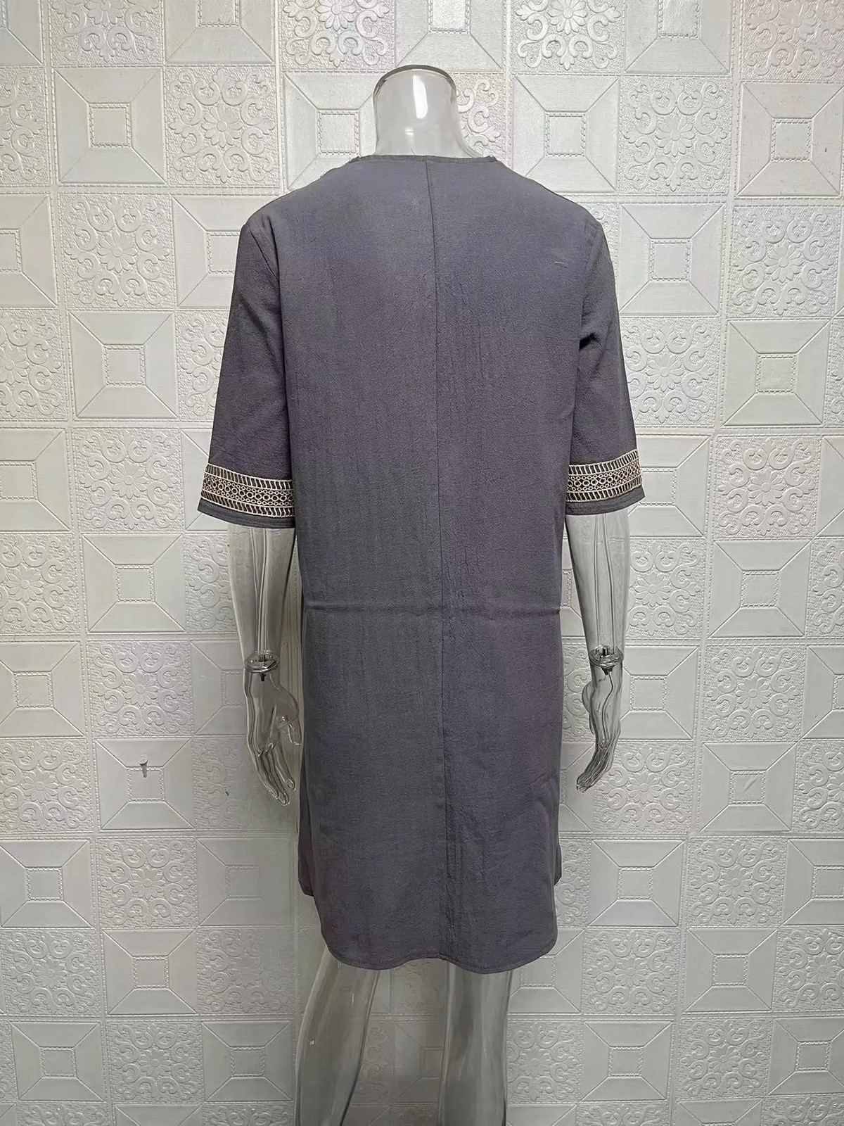 New Solid Color V-Neck Mid-Sleeved Elegant Dress