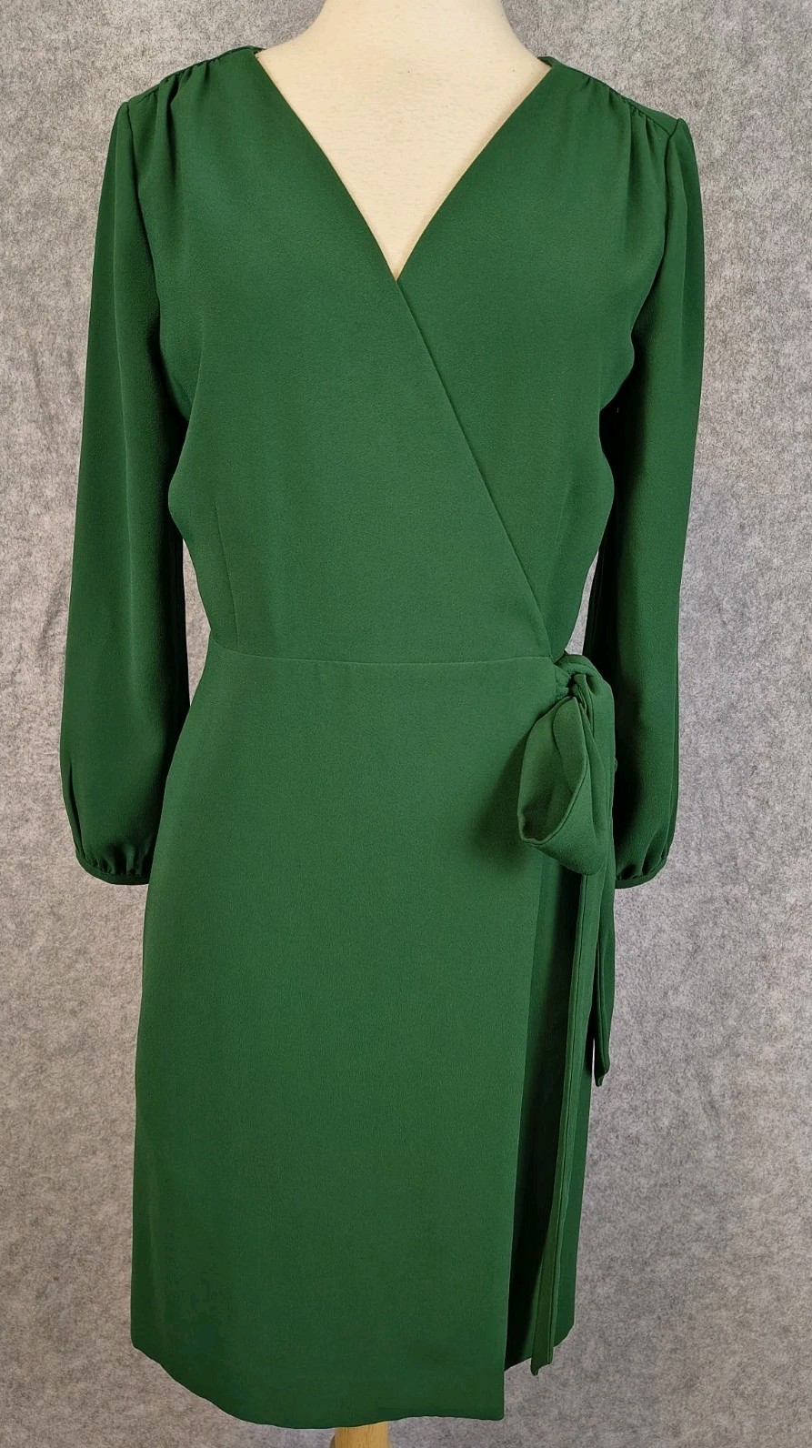 J Crew Crepe V Neck Wrap Dress Women Size 4 Drape Long Sleeve Midi Fully Lined