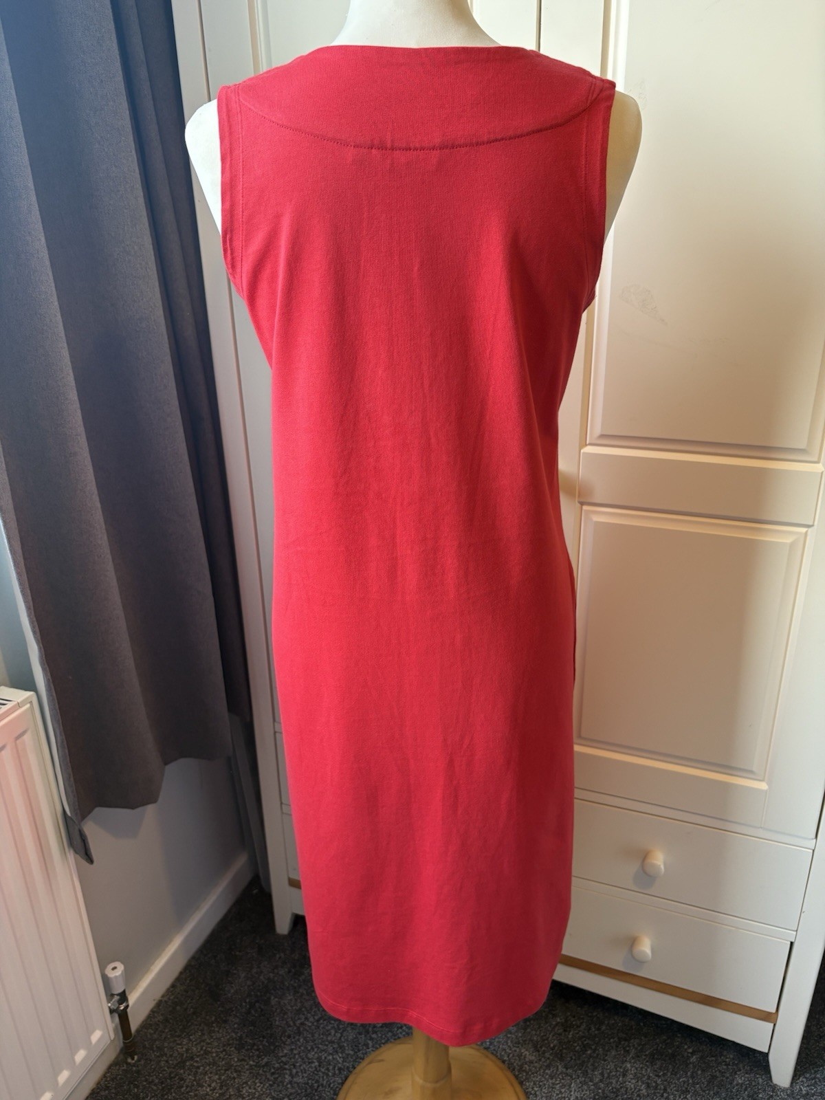 Weird Fish Red Embroidered Organic Cotton Dress Size 8 Sleeveless Pocket