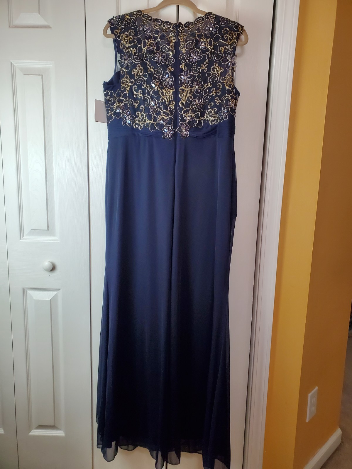 Decode 1.8 Formal Maxi Gown Dress Navy Size 16W Cap Sleeves Embroidered Top Mesh