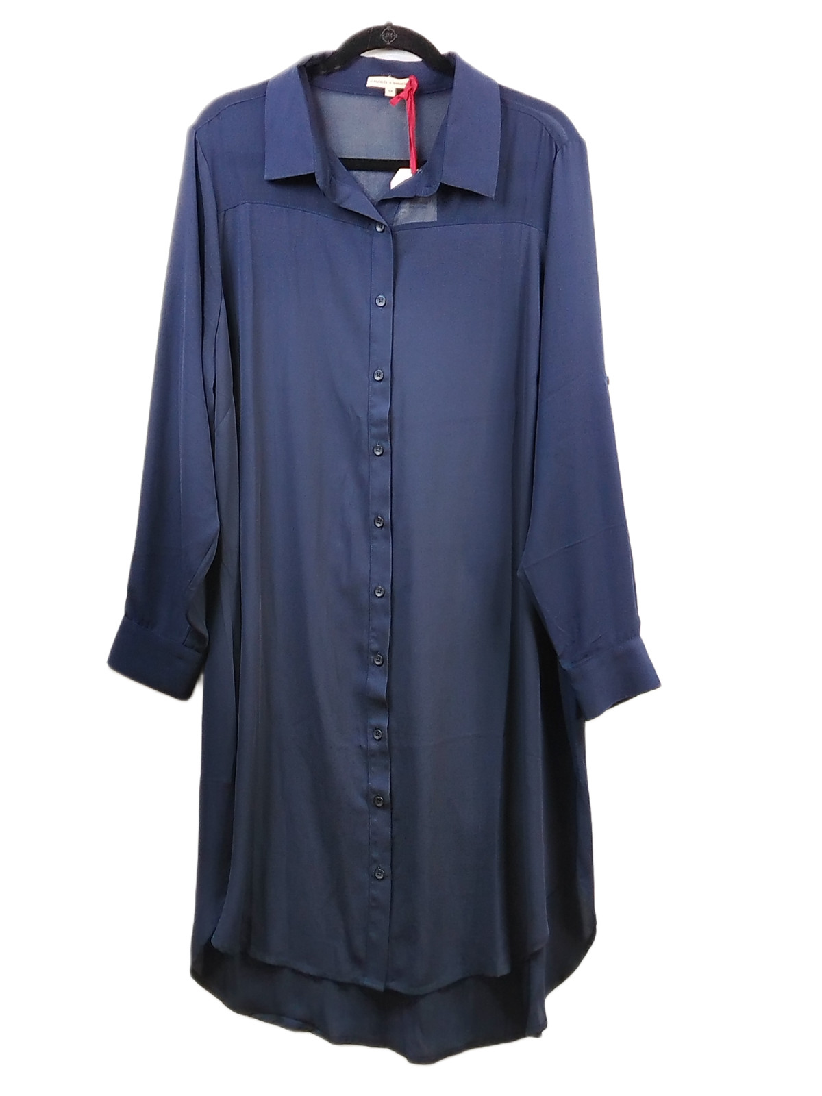 Standards & Practices Shirtdress Plus sz 1x Blue Roll tab button cuff sheer NEW