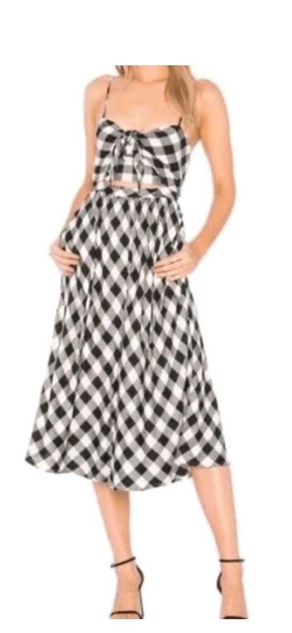 Bardot Black & White Gingham Cutout Midi Dress – 100% Viscose & Cotton Lined – L