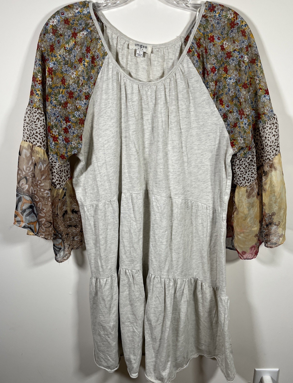 Women’s UMGEE USA Boho Relaxed Tiered Dress Bell Sheer Sleeves Size Large
