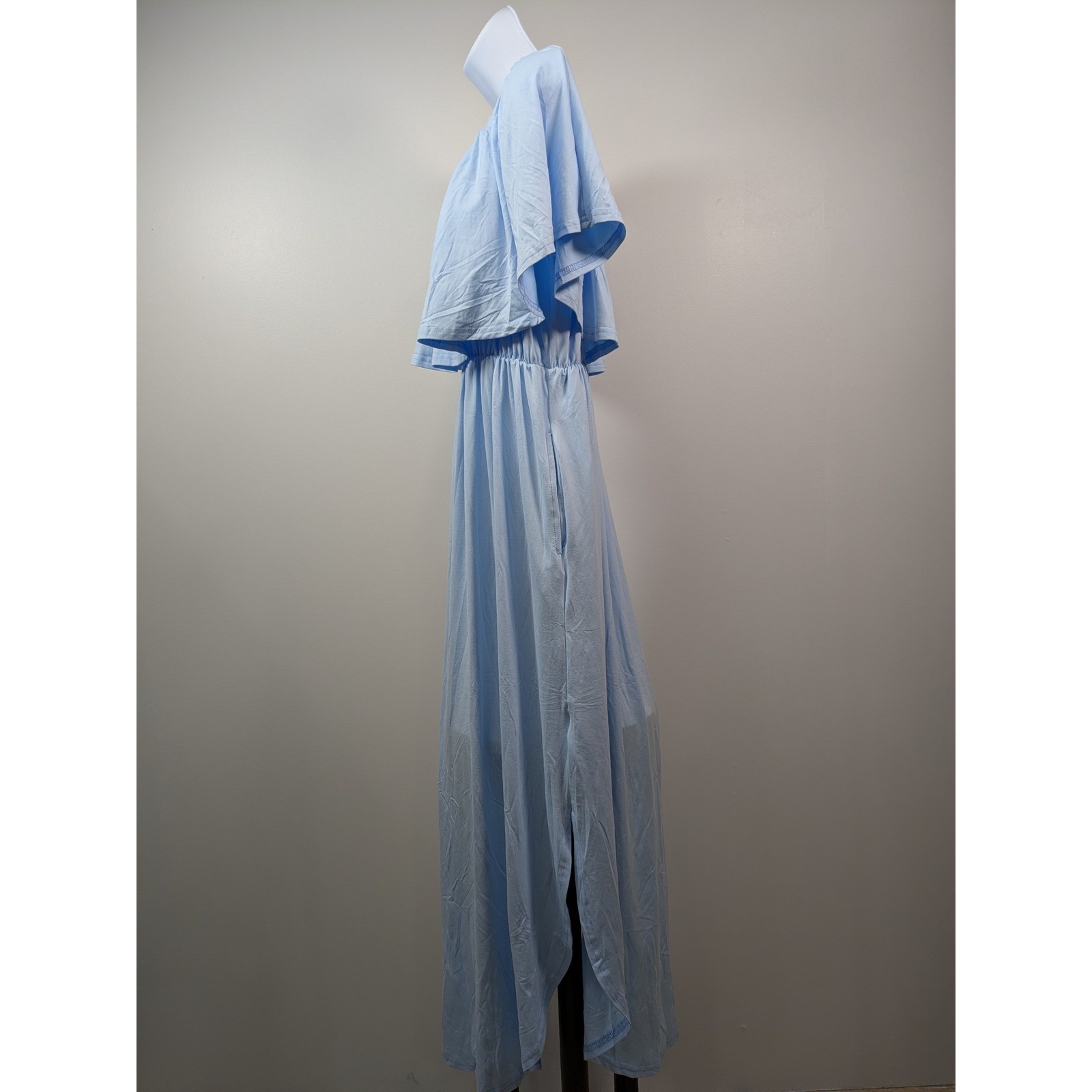 Auselily Light Blue Off The Shoulder Ruffle Maxi Dress Smocked Waist Size M NEW