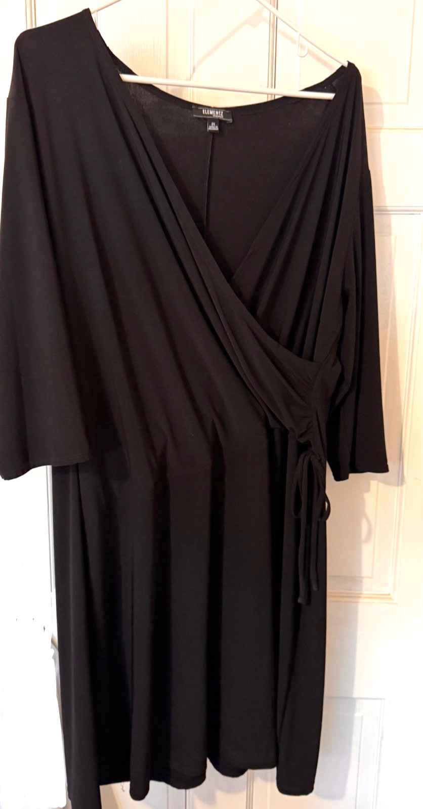 Women’s Sz. 2X Black Dress Wrap Bodice Elementz 3/4 Sleeve Wedding Party