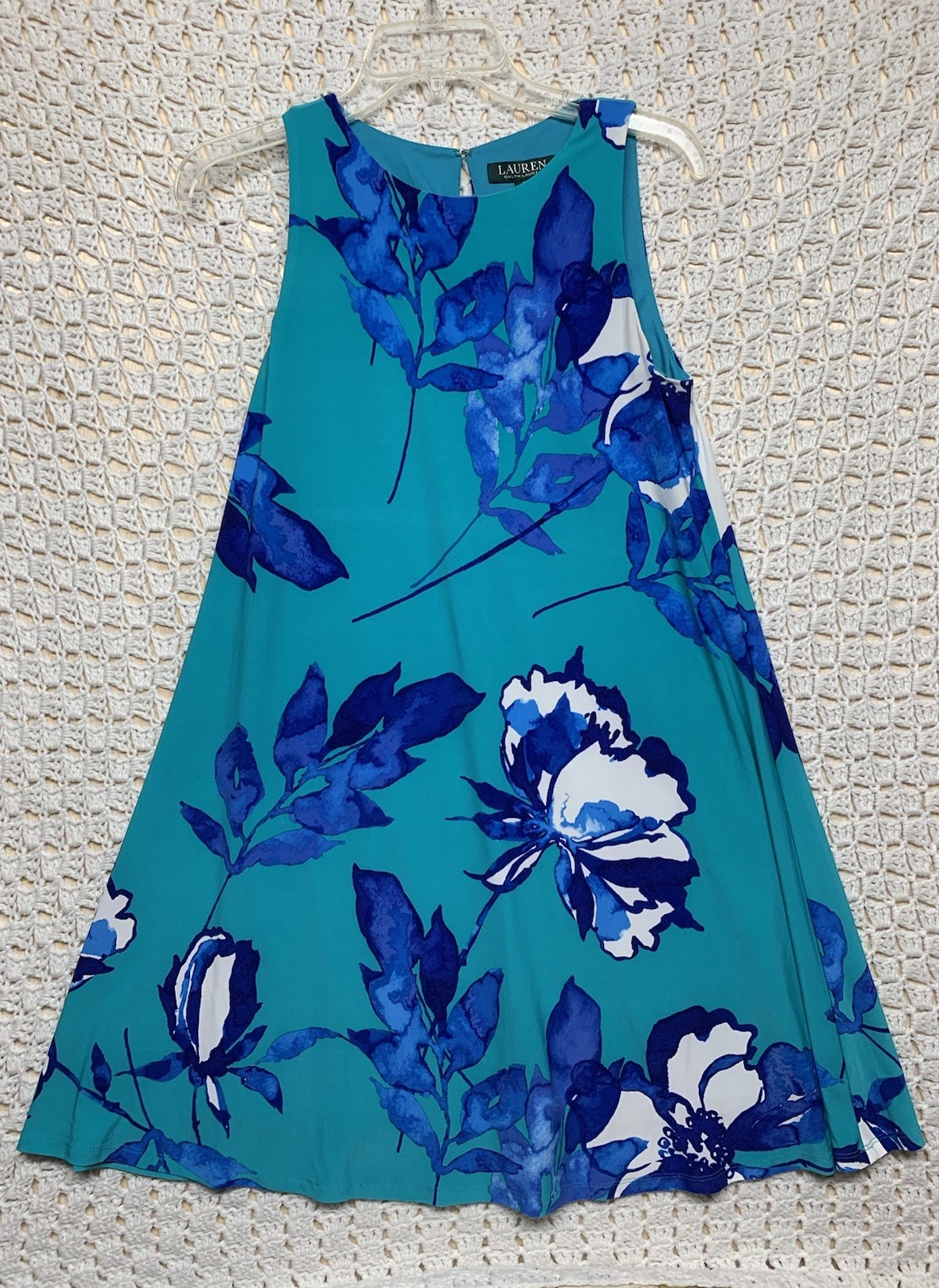 Lauren Ralph Lauren Sleeveless Dress Women 6 Blue GreenFloral Frint Hawaiian