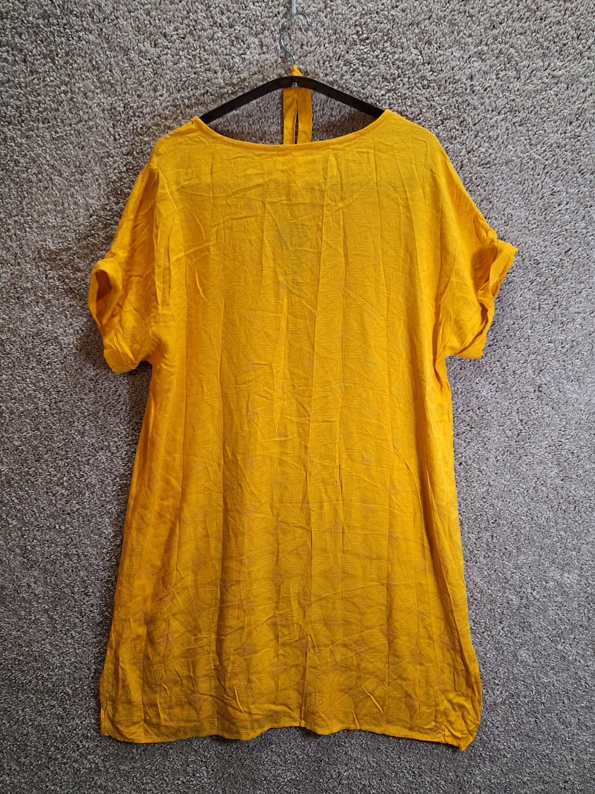 Cupshe Shift Dress Womens Small Yellow Floral Embroidered Cuffed Short Sleeve