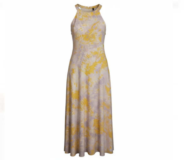 NWT VILA Maxi Dress M Yellow White Floral Halter Open Tie Back Lined Summer