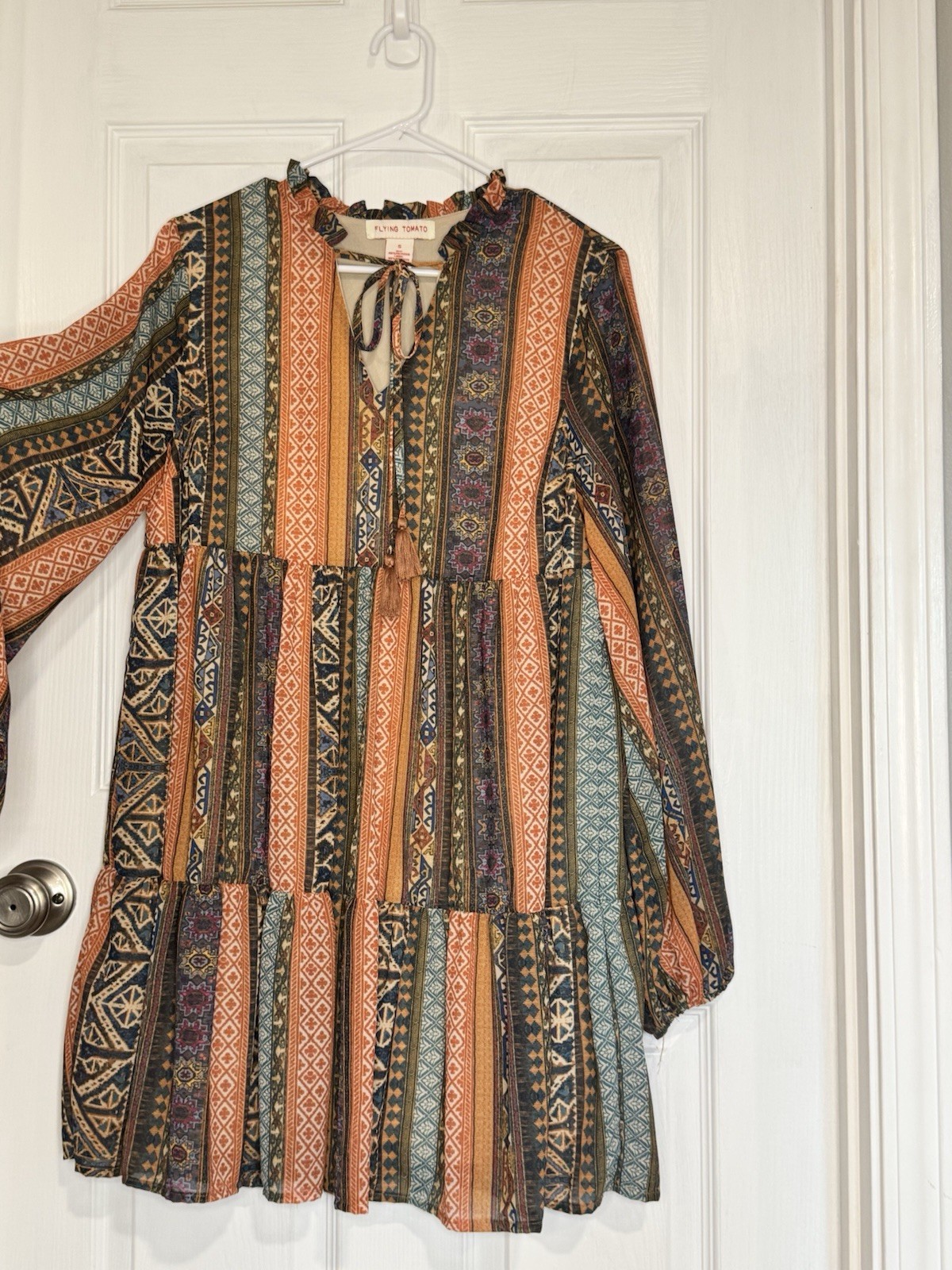 Flying Tomato Fall Printed Tiered Boho Dress