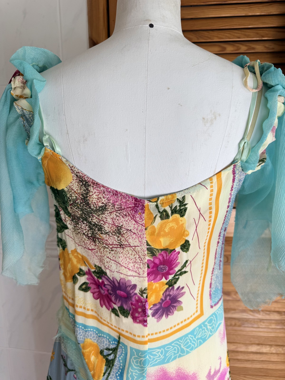 Spanish Designer Multicoloured Patchwork Floral Appliqué Dress M