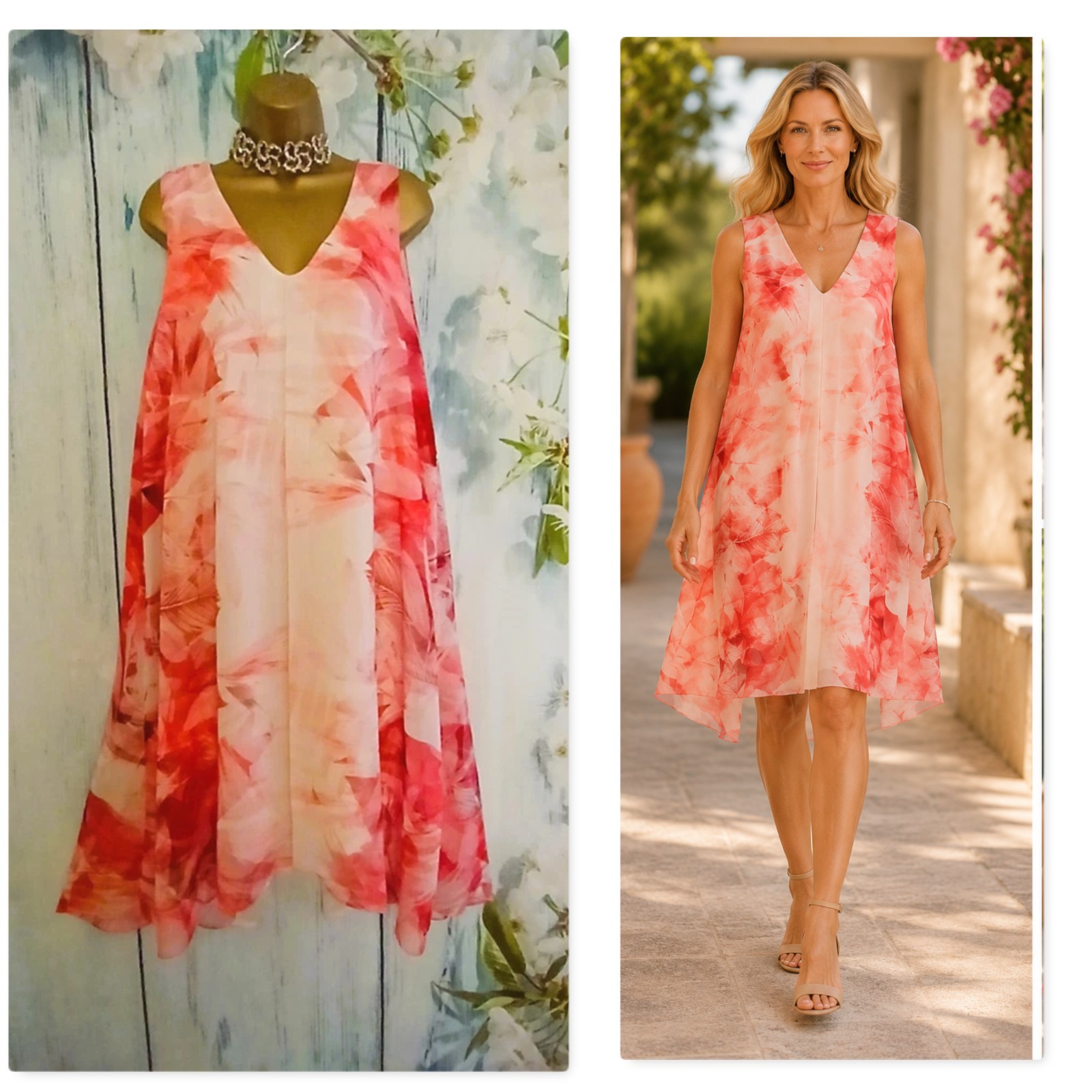 Wallis Overlay Dress Size 14 Sleeveless V-Neck Special Occasion Wedding Cruise