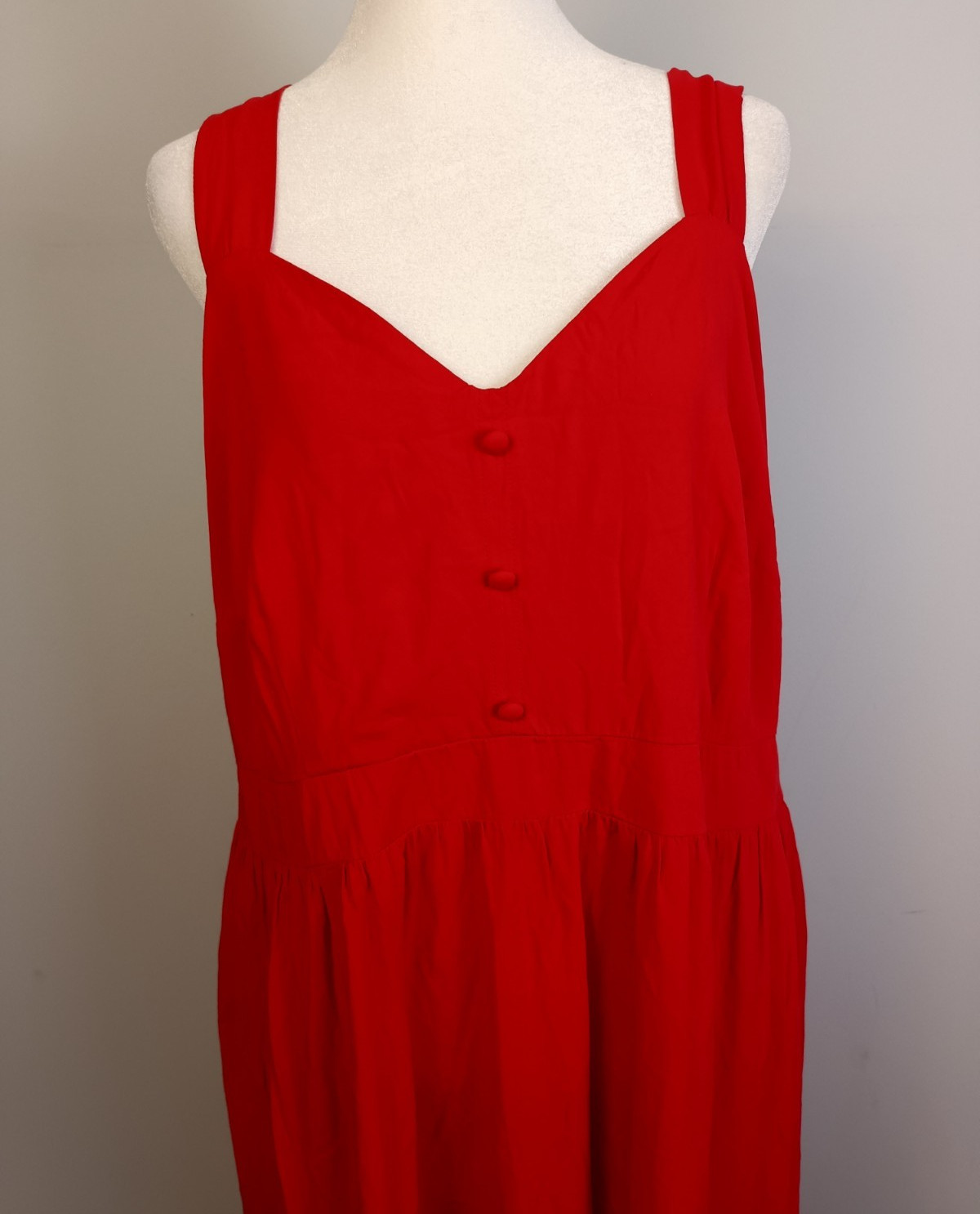 Ava & Viv 1X Red Midi Sundress Pullover Wide Straps Stretch Ruffle Bottom