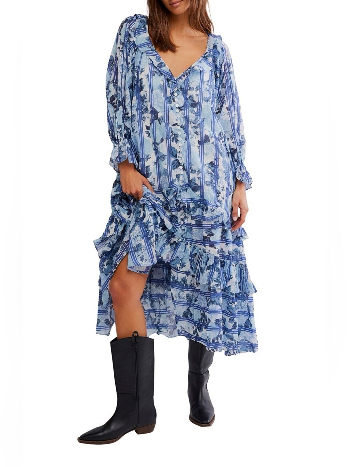 Free People Women’s Blue Garden Wonders Maxi Dress Sz: S Oversized