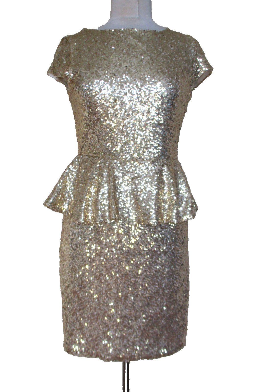 XTAREN Gold Sequin Peplum Party Dress Women’s M Short